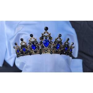 Dark Blue Crystal Tiara Bridal Goth Black Crown Birthday Wedding Gift bronze